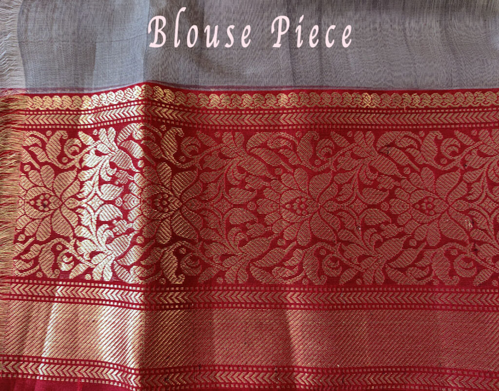 Grey Red Pure Chanderi Handloom Katan Silk Saree – Handloom Saree Online India | Elegantt Drapes