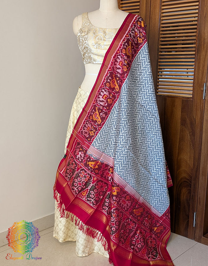 Grey Pure Mulberry Silk Patola Dupatta – Handloom Saree Online India | Elegantt Drapes