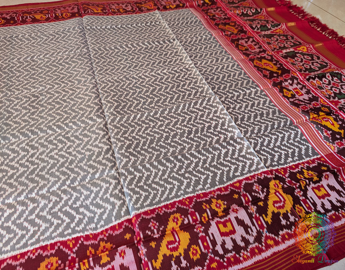 Grey Pure Mulberry Silk Patola Dupatta – Handloom Saree Online India | Elegantt Drapes