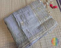 Grey Soft Silk Gota Patti Saree – Handloom Saree Online India | Elegantt Drapes