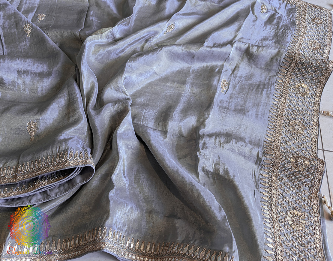 Grey Soft Silk Gota Patti Saree – Handloom Saree Online India | Elegantt Drapes
