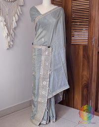 Grey Soft Silk Gota Patti Saree – Handloom Saree Online India | Elegantt Drapes
