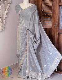 Grey Soft Silk Gota Patti Saree – Handloom Saree Online India | Elegantt Drapes