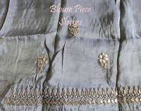 Grey Soft Silk Gota Patti Saree – Handloom Saree Online India | Elegantt Drapes