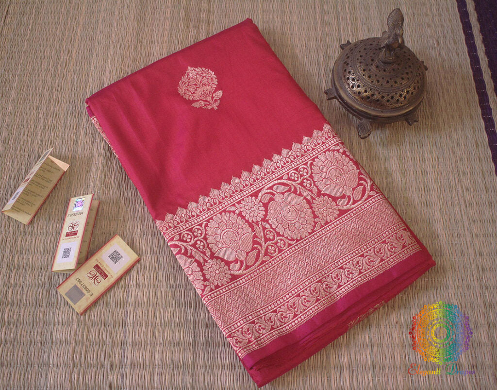 Hot Pink Banarasi Handloom Pure Katan Silk Saree – Handloom Saree Online India | Elegantt Drapes