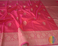 Hot Pink Banarasi Handloom Pure Katan Silk Saree – Handloom Saree Online India | Elegantt Drapes