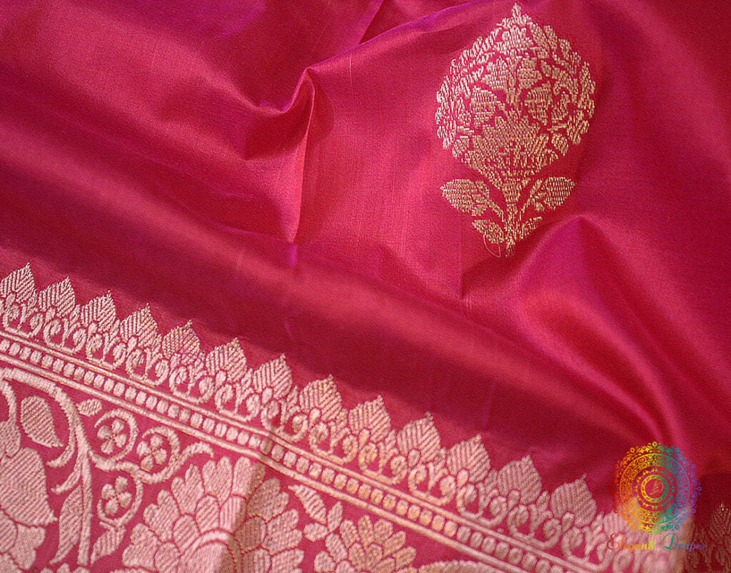 Hot Pink Banarasi Handloom Pure Katan Silk Saree – Handloom Saree Online India | Elegantt Drapes