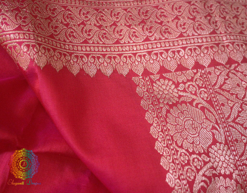 Hot Pink Banarasi Handloom Pure Katan Silk Saree – Handloom Saree Online India | Elegantt Drapes