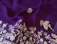 Brinjal Pure Organza Gota Patti Dabka Handwork Saree – Handloom Saree Online India | Elegantt Drapes