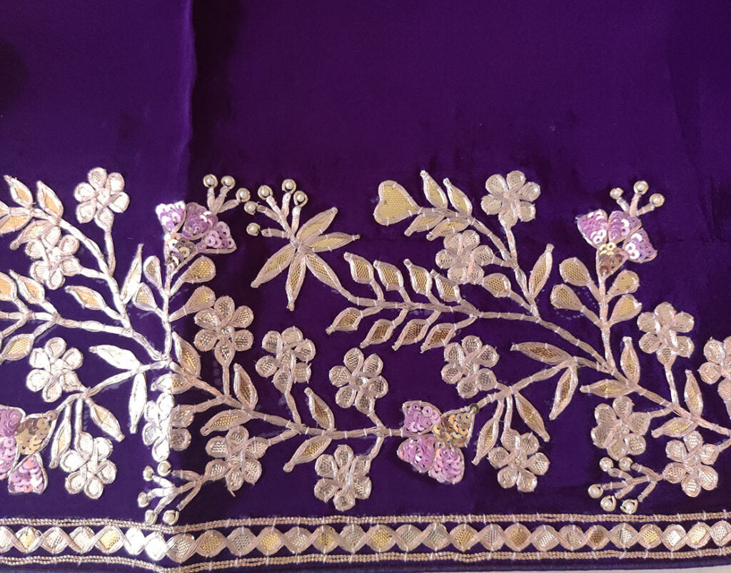 Brinjal Pure Organza Gota Patti Dabka Handwork Saree – Handloom Saree Online India | Elegantt Drapes