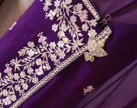 Brinjal Pure Organza Gota Patti Dabka Handwork Saree – Handloom Saree Online India | Elegantt Drapes