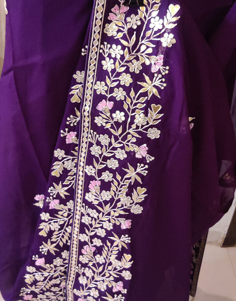 Brinjal Pure Organza Gota Patti Dabka Handwork Saree – Handloom Saree Online India | Elegantt Drapes