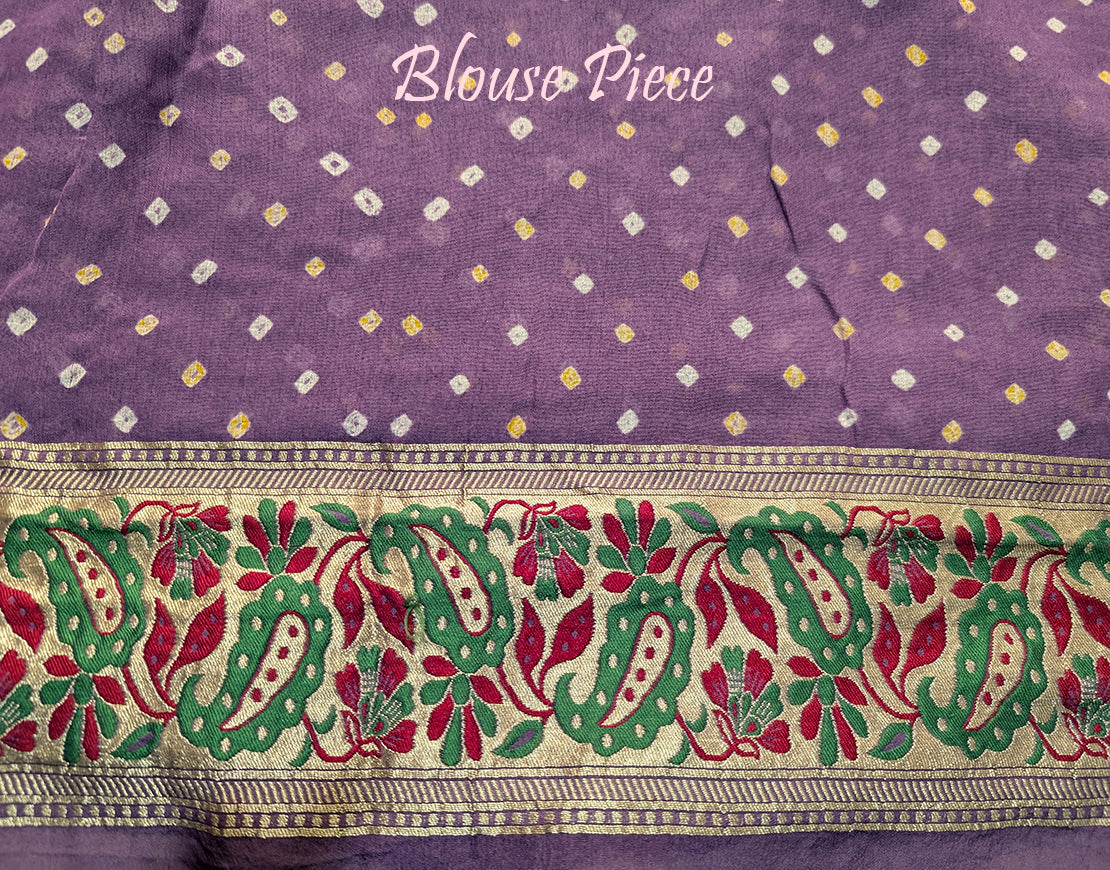 Lavender Pure Banarasi Georgette Meenakari Bandhani Saree – Bandhani Saree Online India | Elegantt Drapes