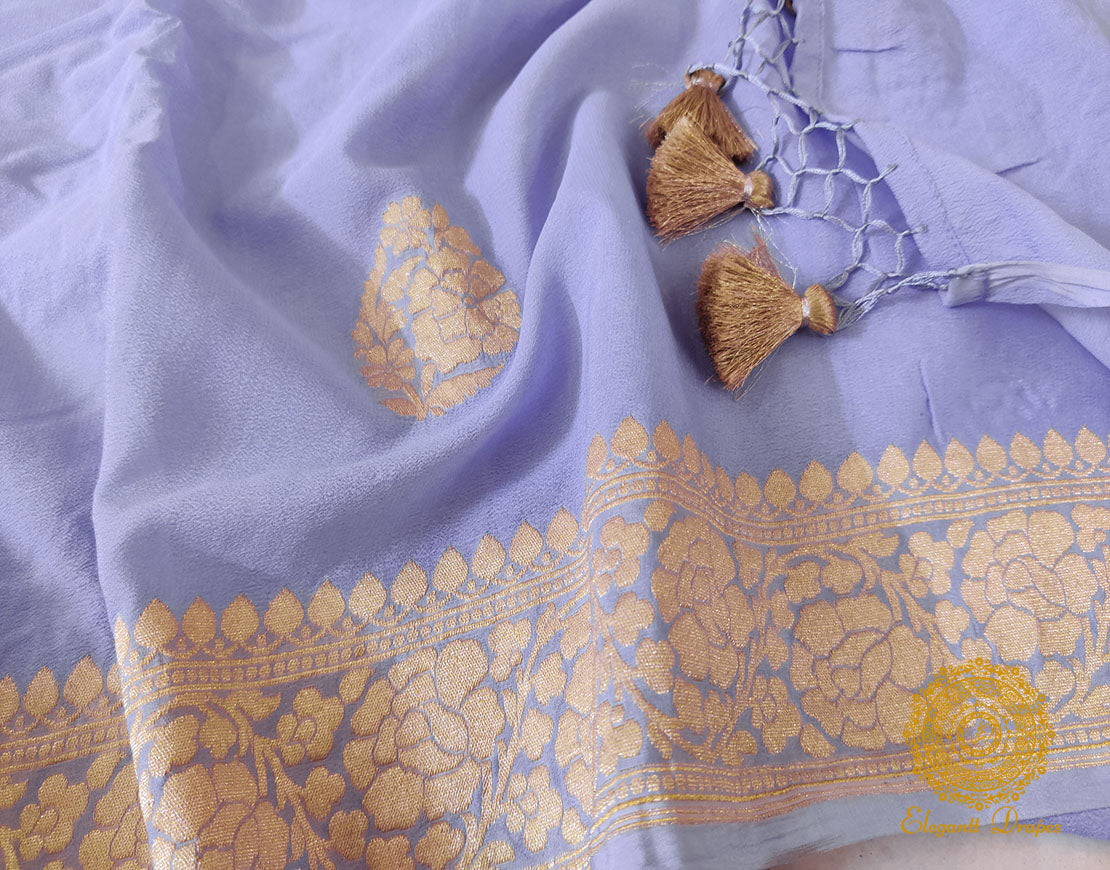 Lavender Banarasi Handloom Georgette Kadhuwa Saree – Handloom Saree Online India | Elegantt Drapes