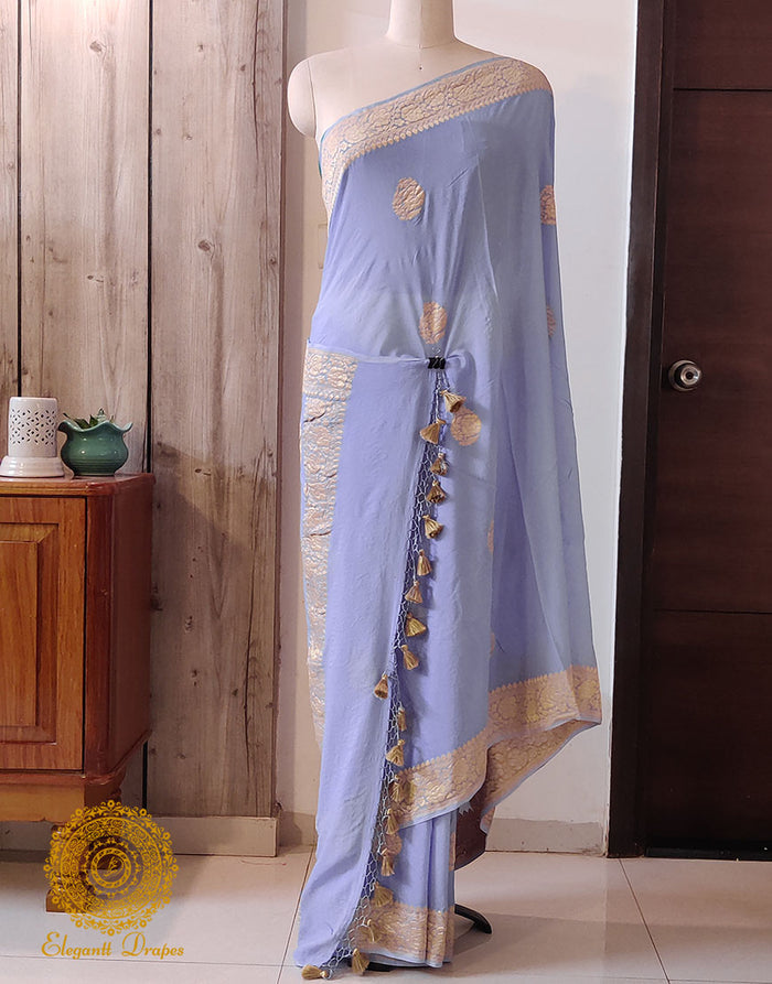 Lavender Banarasi Handloom Georgette Kadhuwa Saree – Handloom Saree Online India | Elegantt Drapes