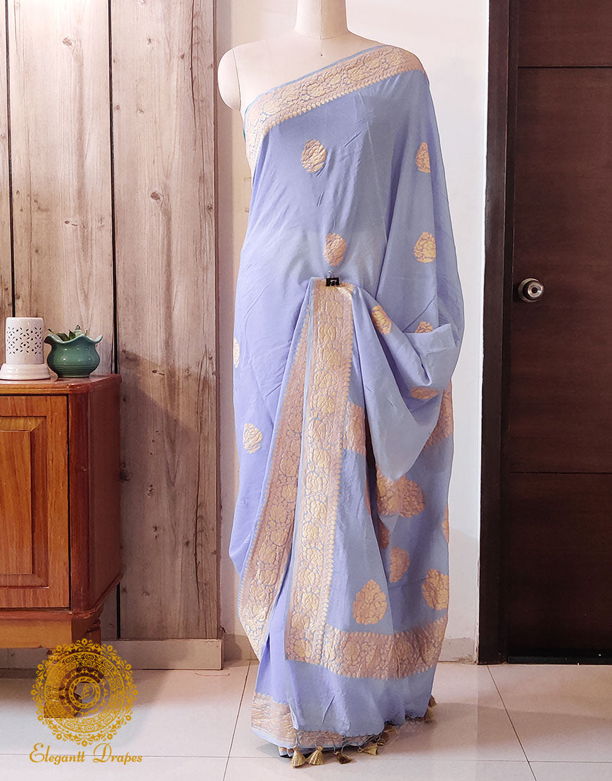Lavender Banarasi Handloom Georgette Kadhuwa Saree – Handloom Saree Online India | Elegantt Drapes