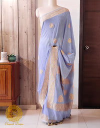 Lavender Banarasi Handloom Georgette Kadhuwa Saree – Handloom Saree Online India | Elegantt Drapes