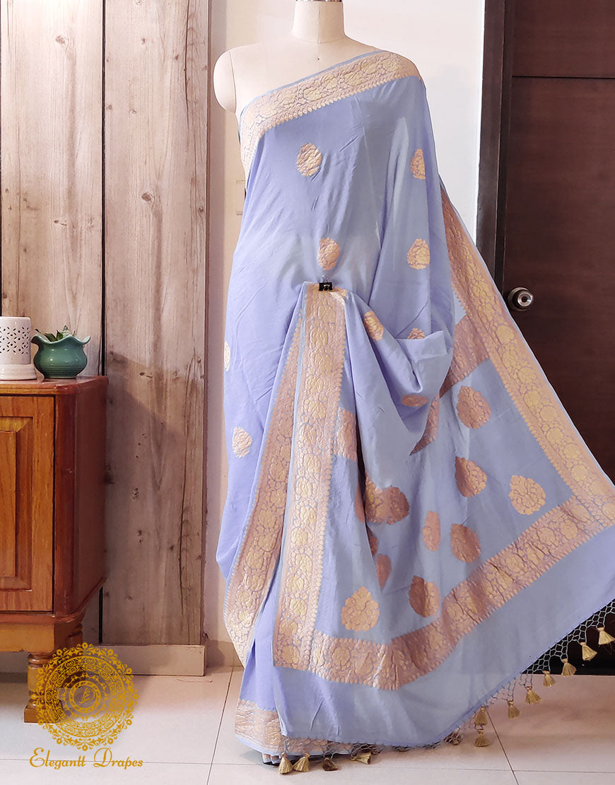 Lavender Banarasi Handloom Georgette Kadhuwa Saree – Handloom Saree Online India | Elegantt Drapes