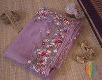 Lilac Pure Organza Silk Hand Embroidered Saree – Handloom Saree Online India | Elegantt Drapes