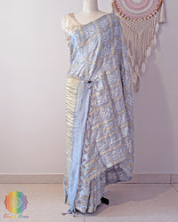 Pale Grey Pure Gaji Silk Bandhani Gharchola Saree – Bandhani Saree Online India | Elegantt Drapes