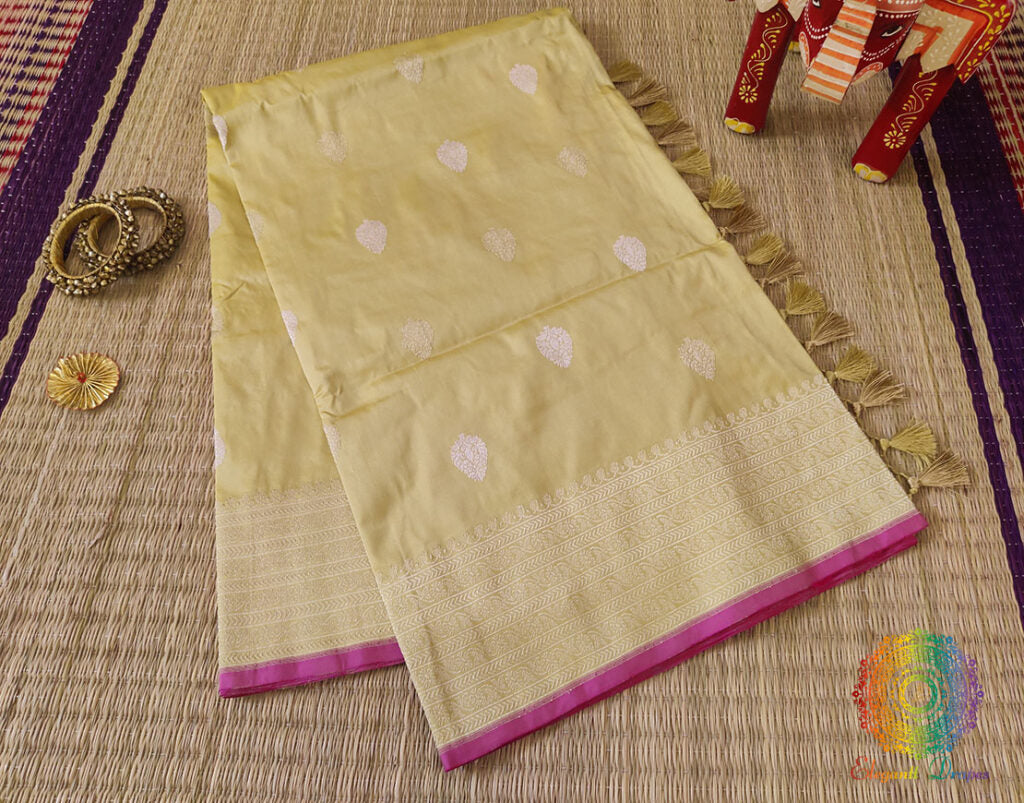 Lime Yellow Banarasi Handloom Pure Katan Silk Saree – Handloom Saree Online India | Elegantt Drapes