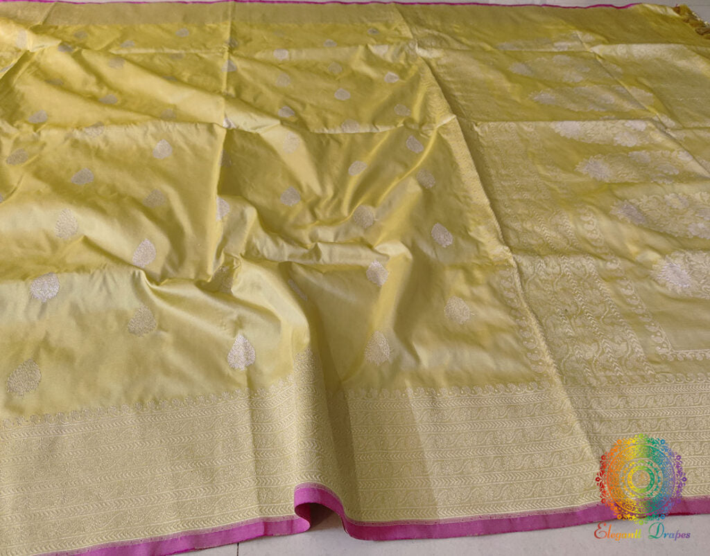 Lime Yellow Banarasi Handloom Pure Katan Silk Saree – Handloom Saree Online India | Elegantt Drapes