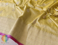 Lime Yellow Banarasi Handloom Pure Katan Silk Saree – Handloom Saree Online India | Elegantt Drapes