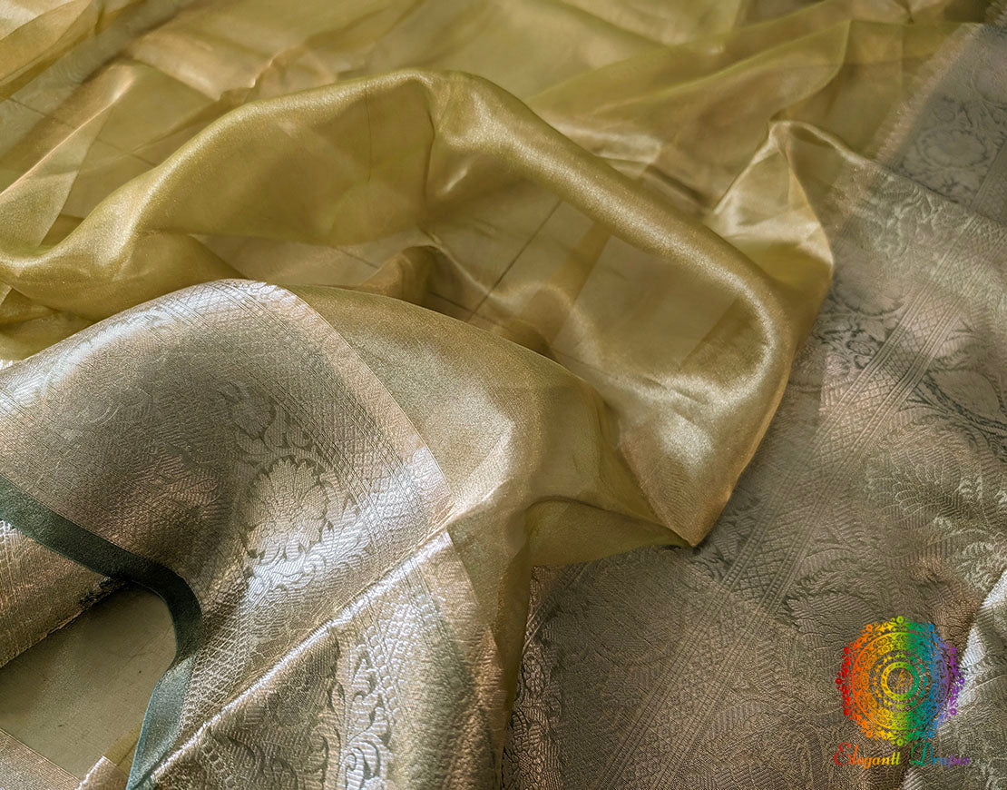 Yellow Pure Banarasi Tissue Silk Saree – Handloom Saree Online India | Elegantt Drapes