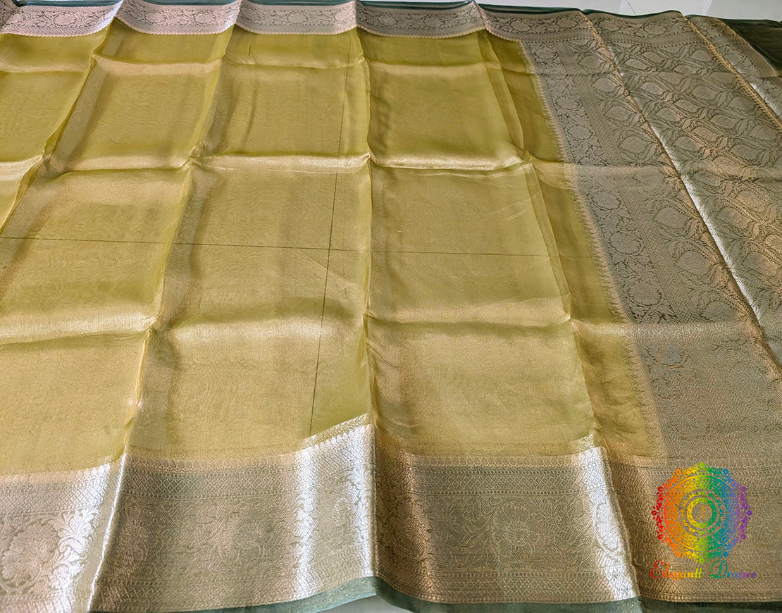 Yellow Pure Banarasi Tissue Silk Saree – Handloom Saree Online India | Elegantt Drapes