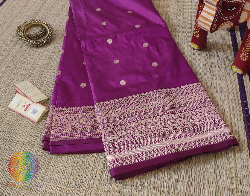 Magenta Purple Banarasi Handloom Pure Katan Silk Saree – Handloom Saree Online India | Elegantt Drapes