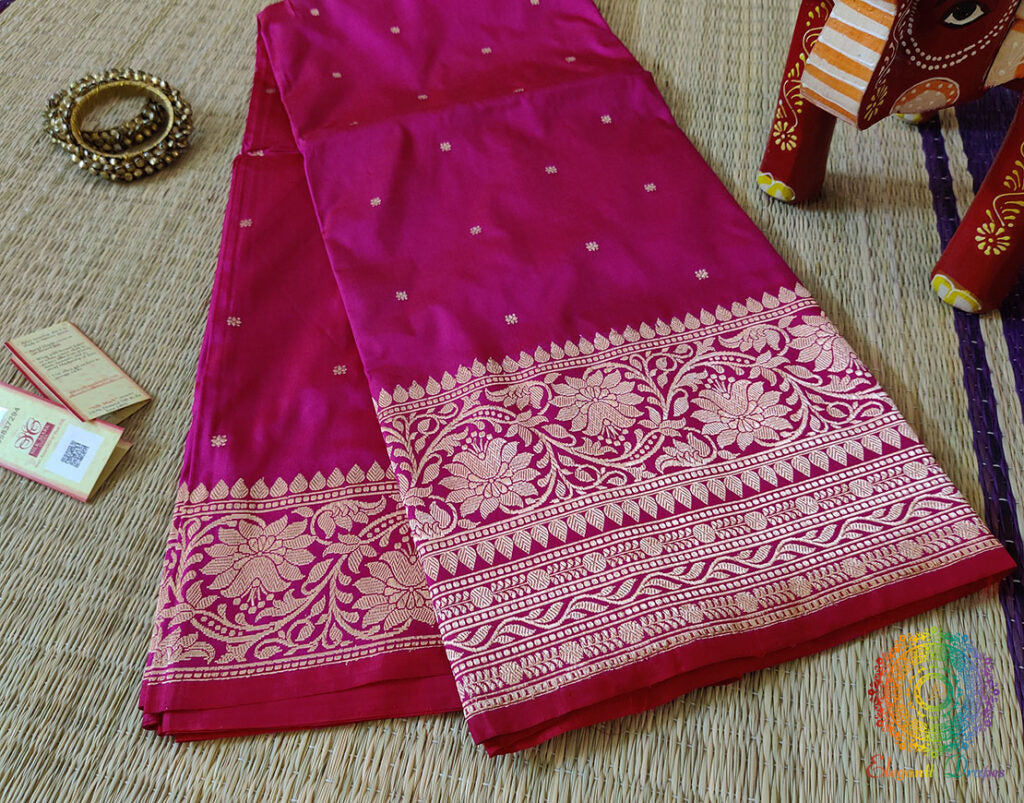 Magenta Banarasi Handloom Pure Katan Silk Saree – Handloom Saree Online India | Elegantt Drapes