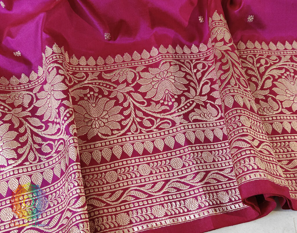 Magenta Banarasi Handloom Pure Katan Silk Saree – Handloom Saree Online India | Elegantt Drapes