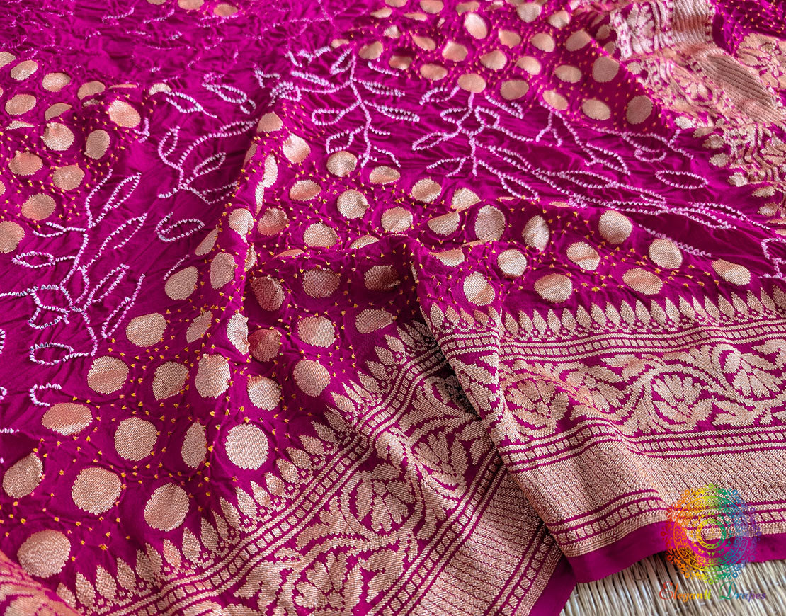 Pink Banarasi Georgette Rai Bandhej Dupatta – Bareek Bandhani – Bandhani Saree Online India | Elegantt Drapes