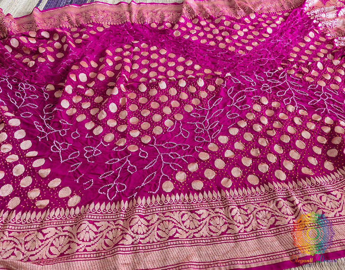 Pink Banarasi Georgette Rai Bandhej Dupatta – Bareek Bandhani – Bandhani Saree Online India | Elegantt Drapes