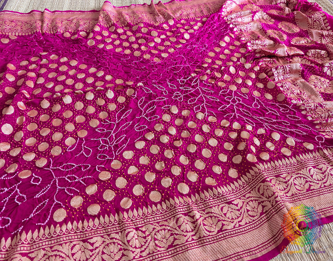 Pink Banarasi Georgette Rai Bandhej Dupatta – Bareek Bandhani – Bandhani Saree Online India | Elegantt Drapes