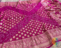 Pink Banarasi Georgette Rai Bandhej Dupatta – Bareek Bandhani – Bandhani Saree Online India | Elegantt Drapes