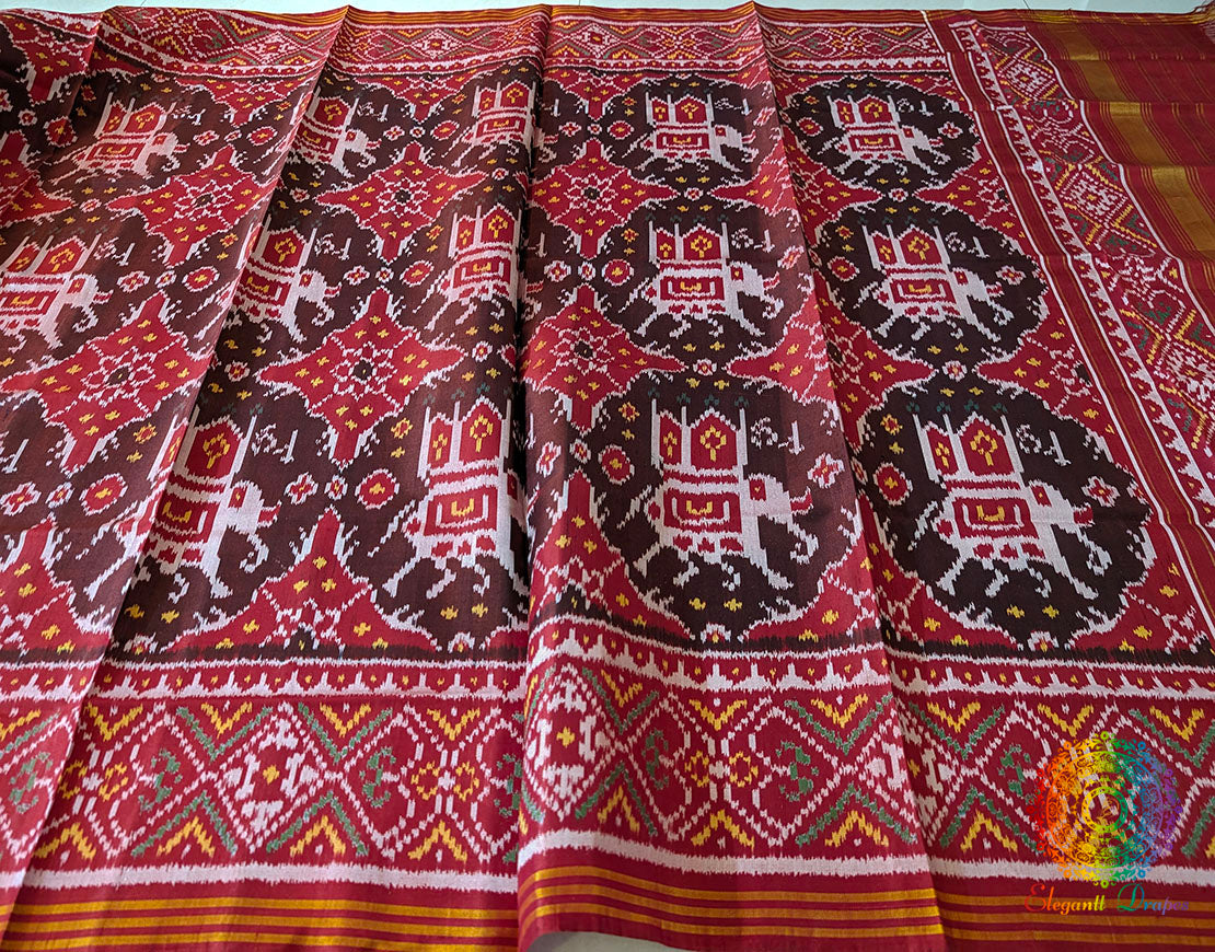Maroon Pure Mulberry Silk Patola Dupatta – Handloom Saree Online India | Elegantt Drapes