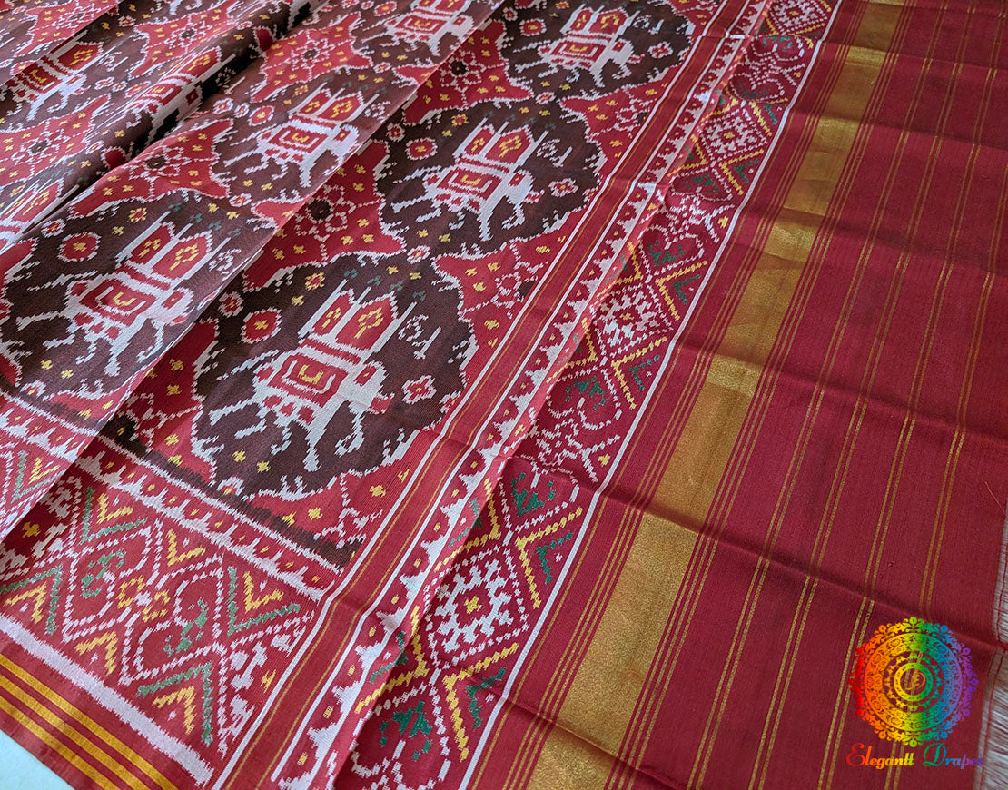 Maroon Pure Mulberry Silk Patola Dupatta – Handloom Saree Online India | Elegantt Drapes