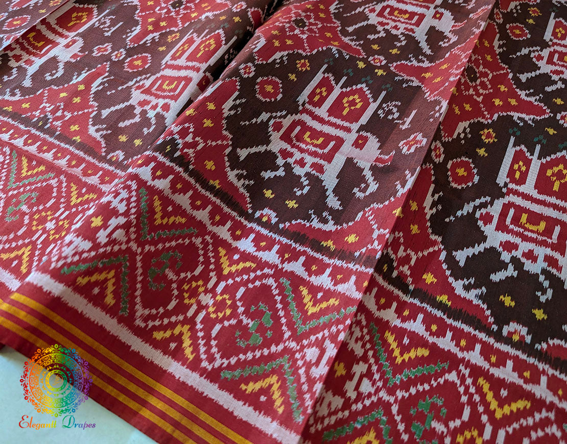 Maroon Pure Mulberry Silk Patola Dupatta – Handloom Saree Online India | Elegantt Drapes
