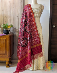 Maroon Pure Mulberry Silk Patola Dupatta – Handloom Saree Online India | Elegantt Drapes