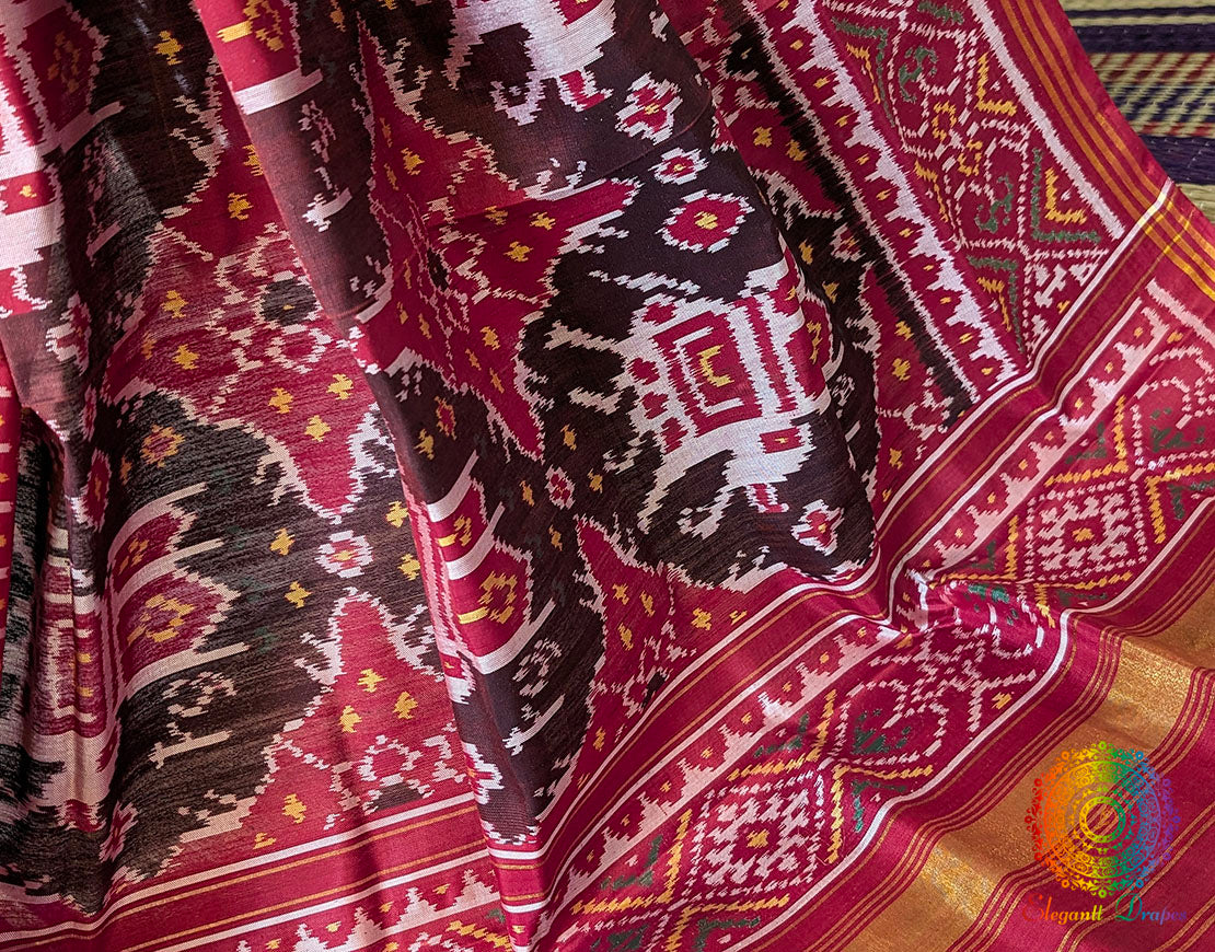 Maroon Pure Mulberry Silk Patola Dupatta – Handloom Saree Online India | Elegantt Drapes