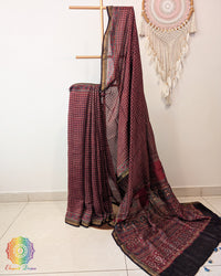 Maroon Chanderi Ajrakh Saree – Ajrakh Saree Online India | Elegantt Drapes