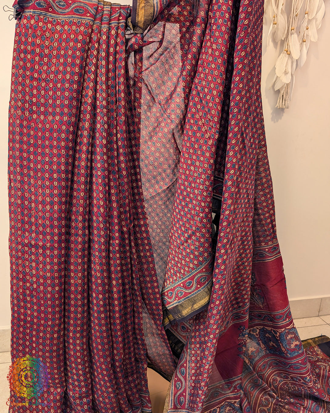 Maroon Chanderi Ajrakh Saree – Ajrakh Saree Online India | Elegantt Drapes