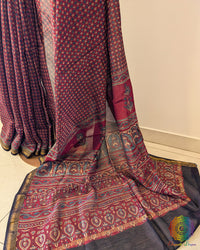 Maroon Chanderi Ajrakh Saree – Ajrakh Saree Online India | Elegantt Drapes