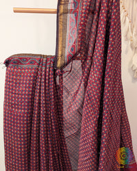 Maroon Chanderi Ajrakh Saree – Ajrakh Saree Online India | Elegantt Drapes