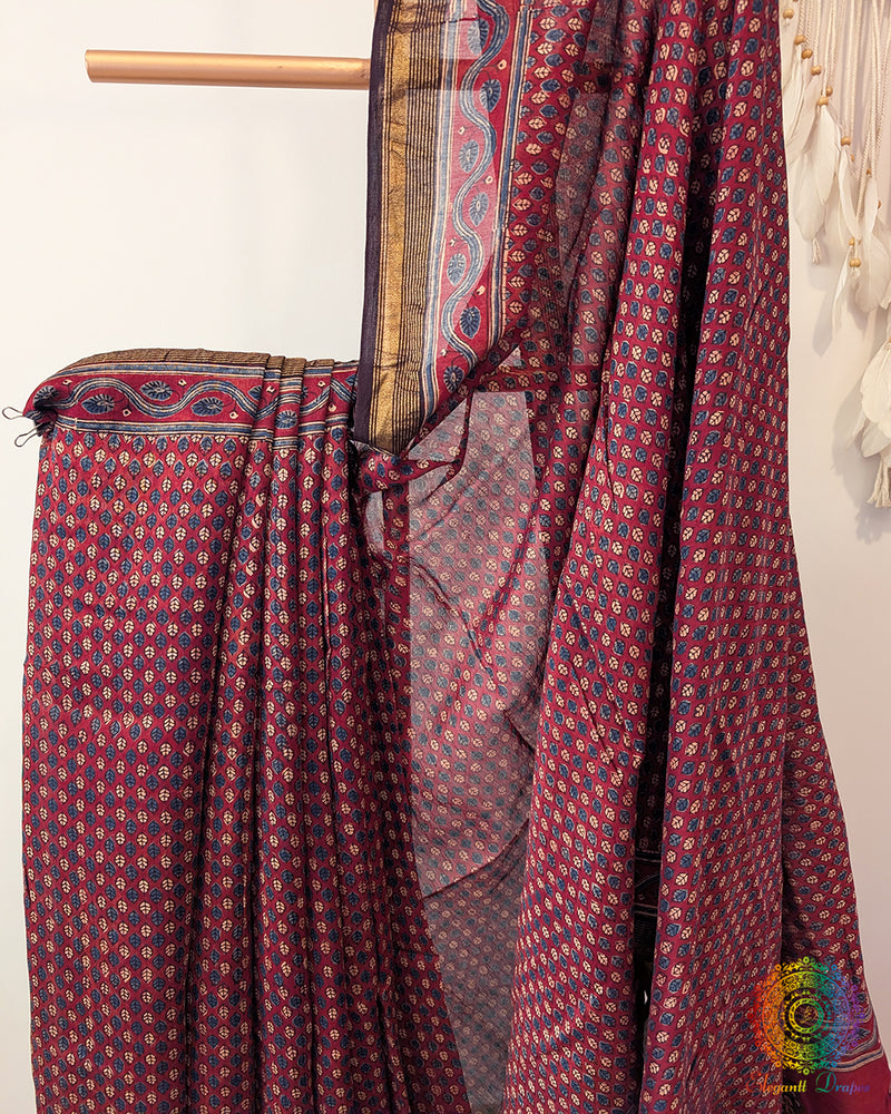 Maroon Chanderi Ajrakh Saree – Ajrakh Saree Online India | Elegantt Drapes