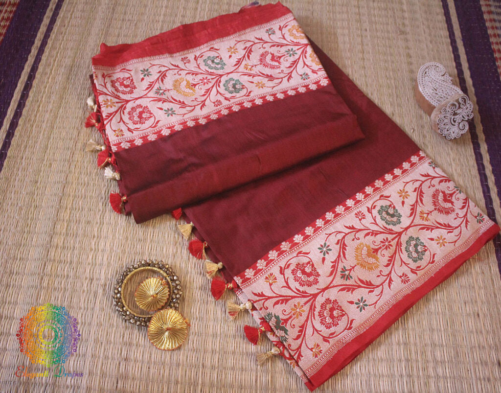 Maroon Banarasi Handloom Pure Katan Silk Paithani Saree – Handloom Saree Online India | Elegantt Drapes