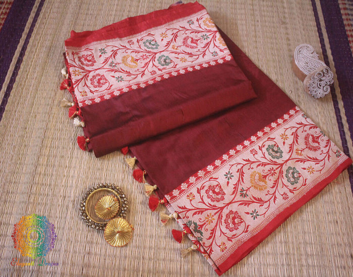 Maroon Banarasi Handloom Pure Katan Silk Paithani Saree – Handloom Saree Online India | Elegantt Drapes