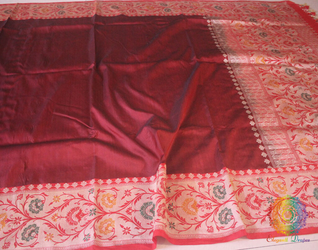 Maroon Banarasi Handloom Pure Katan Silk Paithani Saree – Handloom Saree Online India | Elegantt Drapes