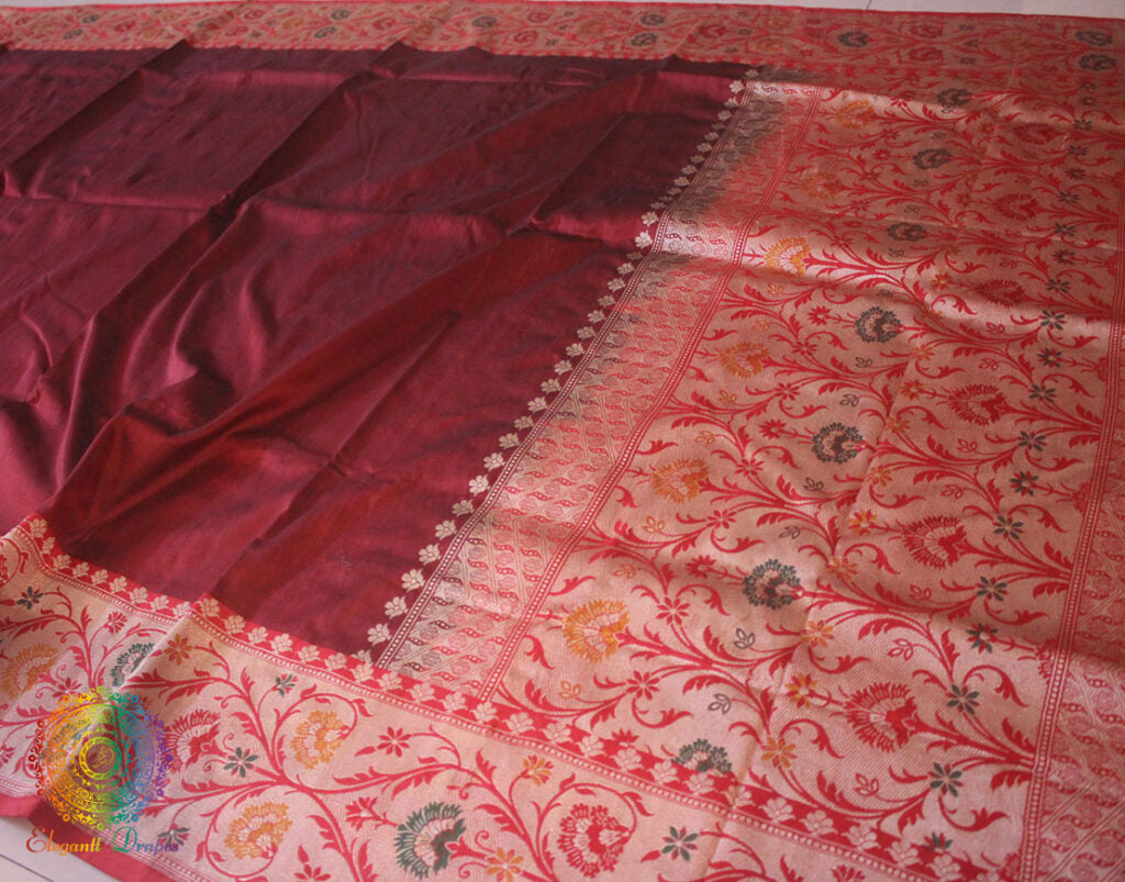 Maroon Banarasi Handloom Pure Katan Silk Paithani Saree – Handloom Saree Online India | Elegantt Drapes